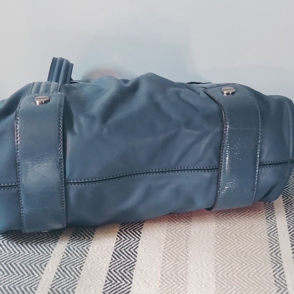 B. Makowsky Blue Leather Satchel Bag - Picture 3 of 8